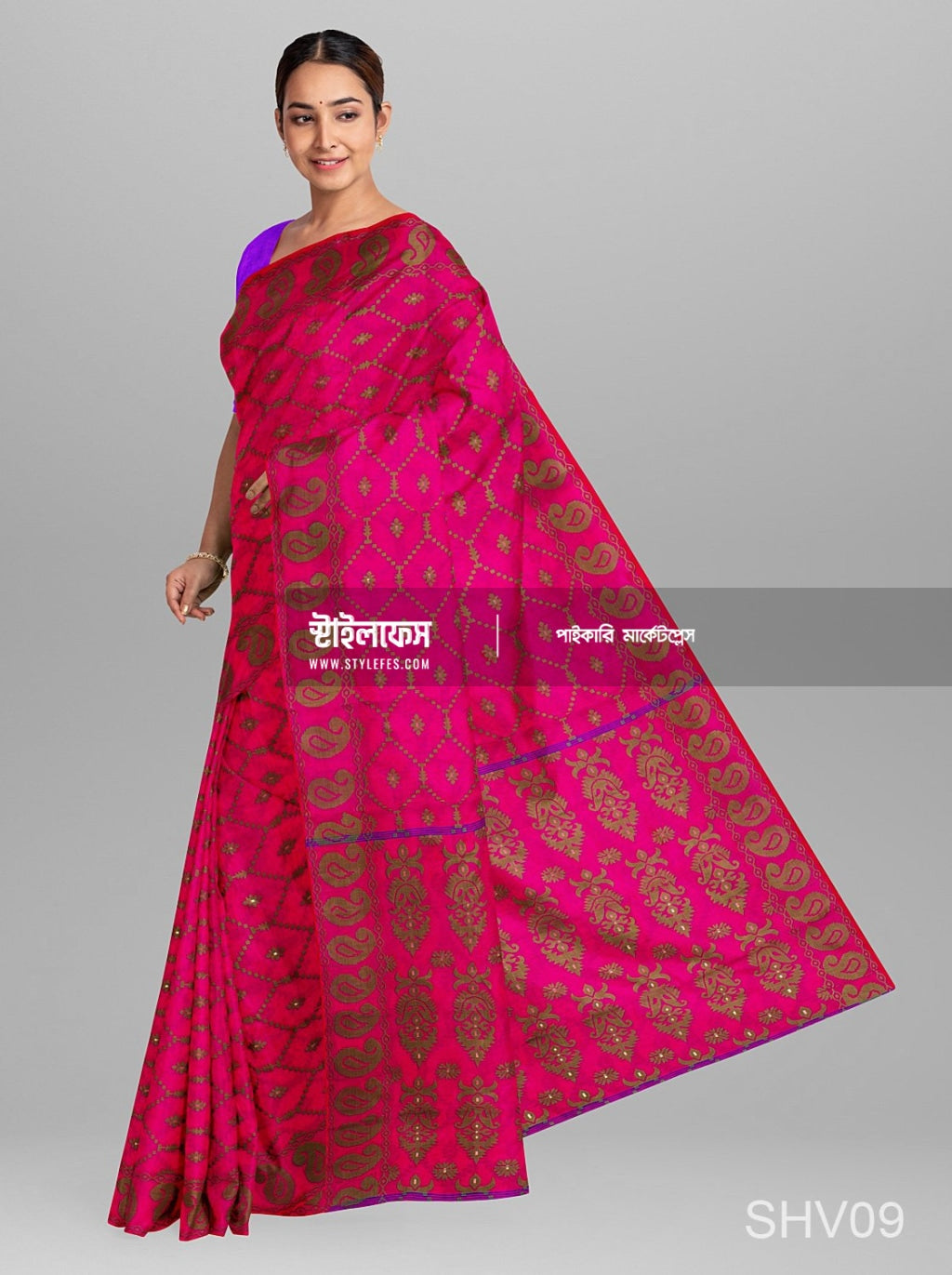 গোলাপি সবুজ ম্যাচিং জামদানি শাড়ি
